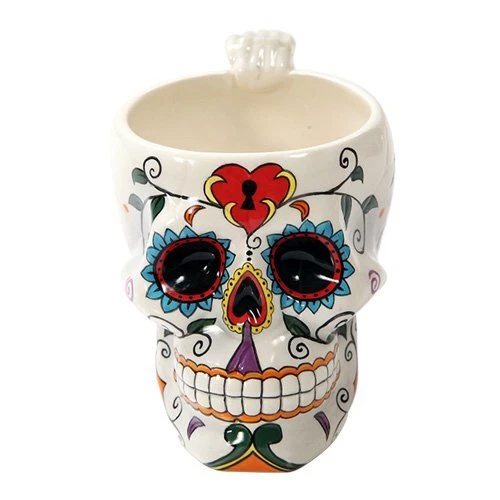 White Tribal Day of The Dead Love Lock Sugar Skull Ceramic Drink Coffee Mug