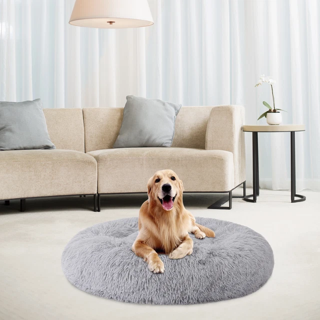 Calming Dog Bed Cat Bed Donut Faux Fur Pet Bed Round Anti-Anxiety Donut Cuddler