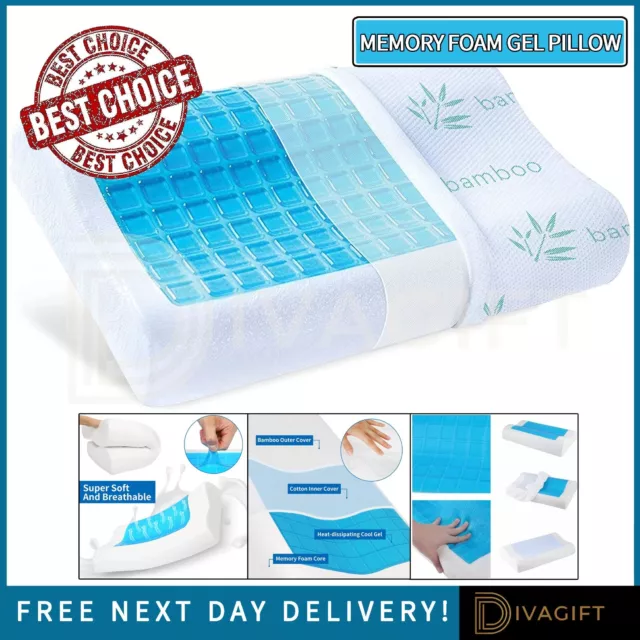 Memory Foam Cooling Gel Pillow Orthopaedic Neck Back Support Contour Cervical