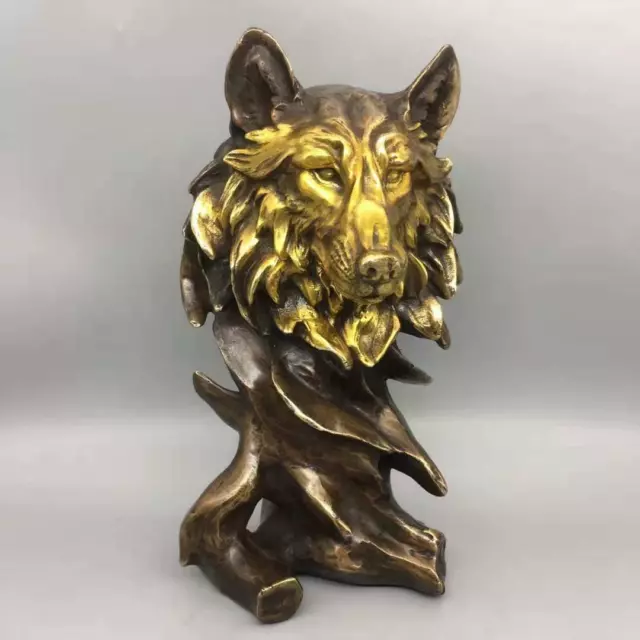 old Chinese antique Copper Gilt Handmade Exquisite Wolf Statue