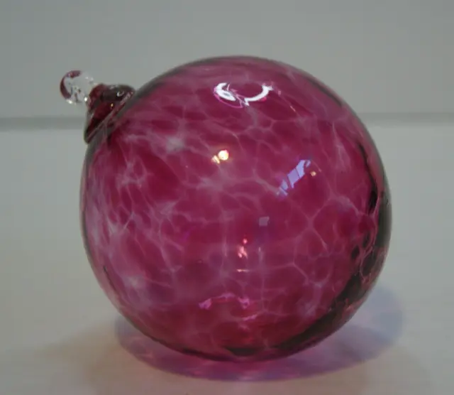 Christmas Hand-Blown Art Glass Ball Ornament Red Cranberry 3” Orb Artist Signed