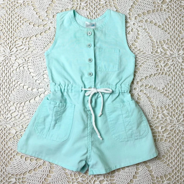 Vintage 1980s Just 4 Kids Baby Girl 3t Teal Sleeveless Summer Romper