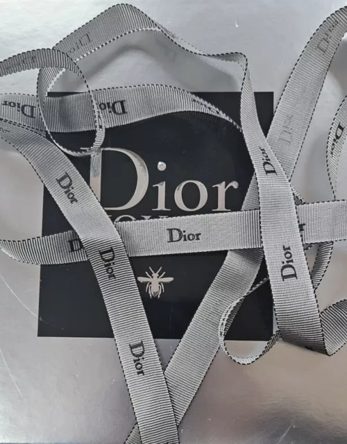 CHRISTIAN DIOR 5/8 Black Satin Gift Ribbon with Silver Lettering 2 yards