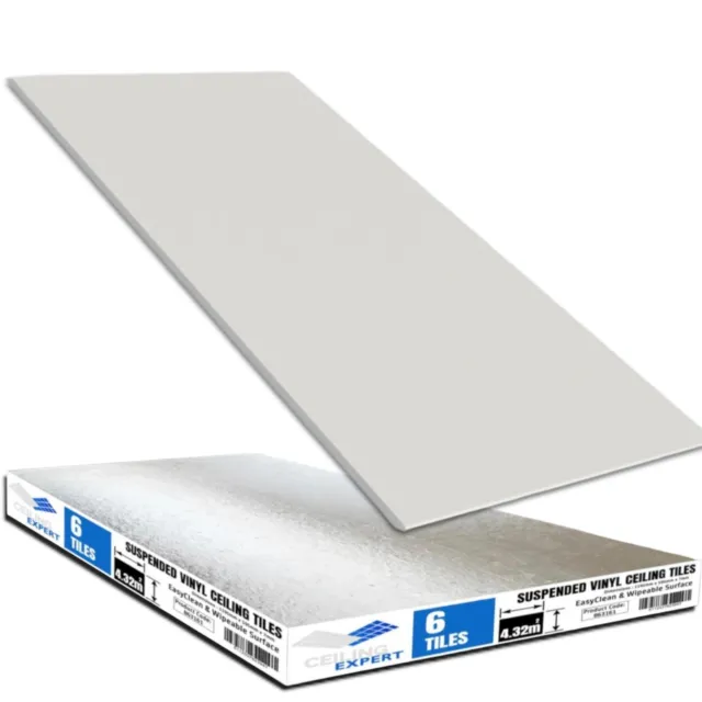 SUSPENDED VINYL SMOOTH CEILING TILES 1195mm x 595mm PVC Gypsum BOARD Easyclean