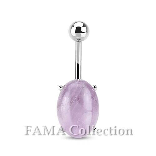 FAMA Amethyst Oval Semi Precious Stone Prong Set Navel Ring 316L Surgical Steel
