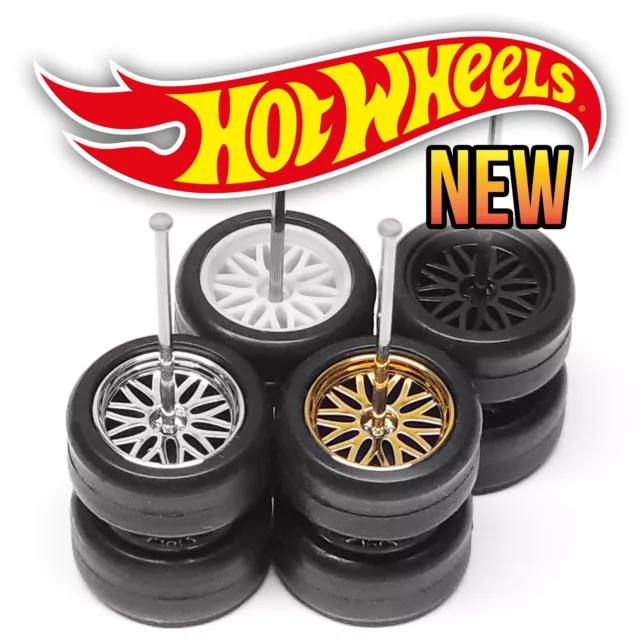 1/64 Scale BBS LM v5 20 SPOKE Real Rider Wheels Rims Tires Set Custom Hot Wheel