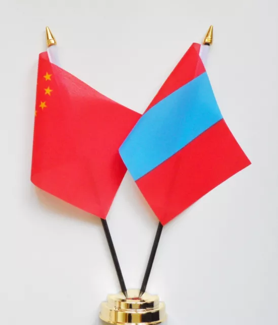 China & Mongolia Double Friendship Table Flag Set