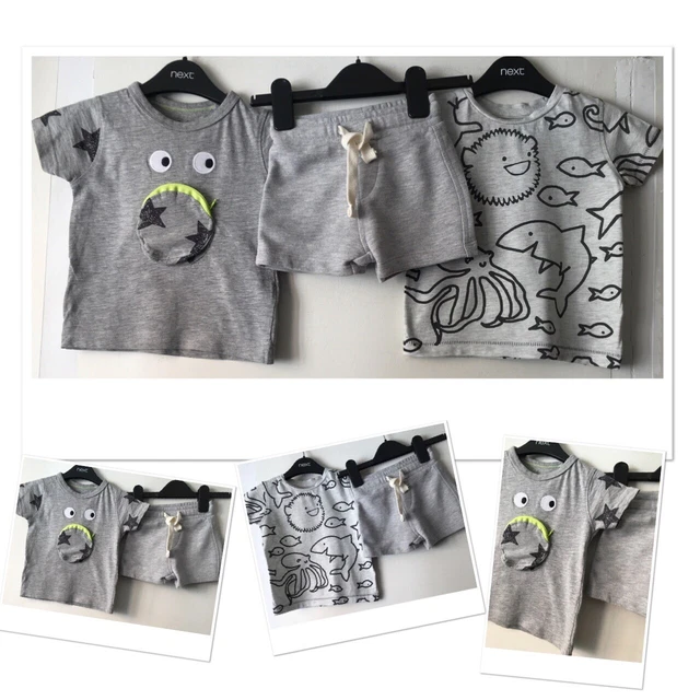 M&S baby boys summer grey jogger shorts & next cute tops 6-9 months