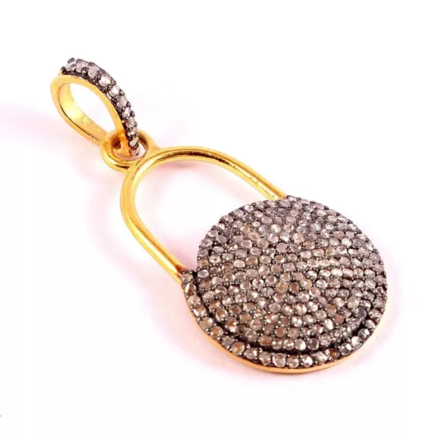 Natural Pave Diamond Pendant 925 Sterling Silver Handmade Design Victorian