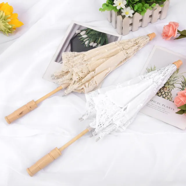 Handmade Cotton Vintage Style Lady Parasol Sun Umbrella Fan Lace Bridal Wedding