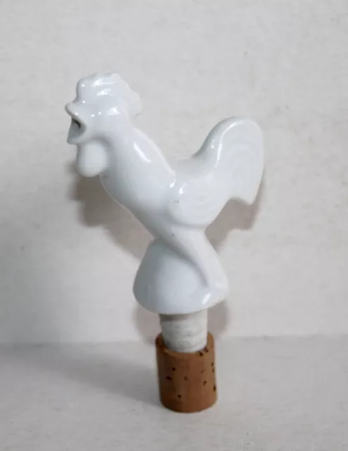 ANCIEN BOUCHON DOSEUR BEC VERSEUR EN PORCELAINE - COQ CHANT ANIMAL FERME H:9,5cm