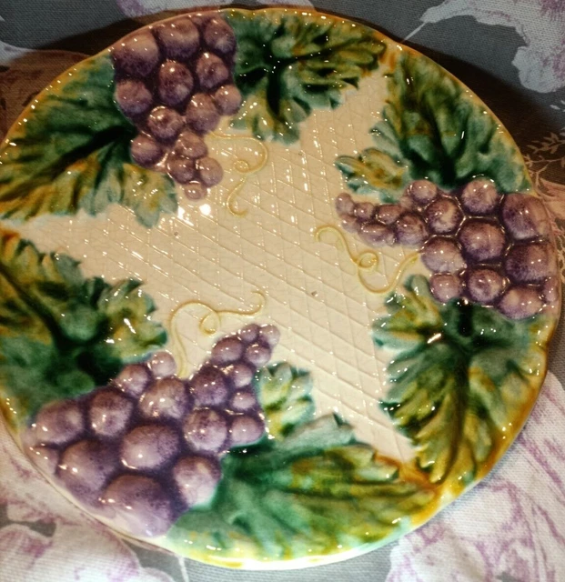 Coupe à fruits Vintage en céramique barbotine, motif grappe de raisin