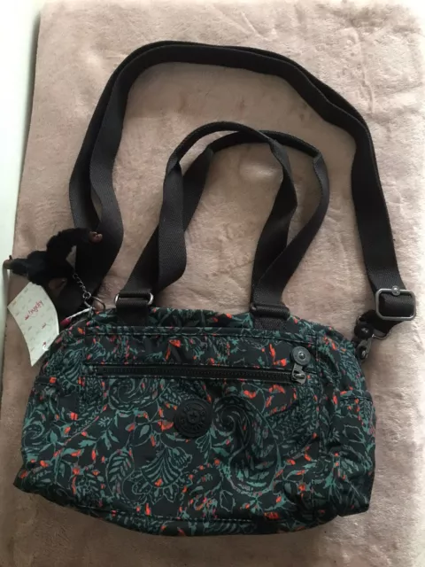 NEW KIPLING BLACK Floral Medium Bag Shoulder Crossbody Detachable