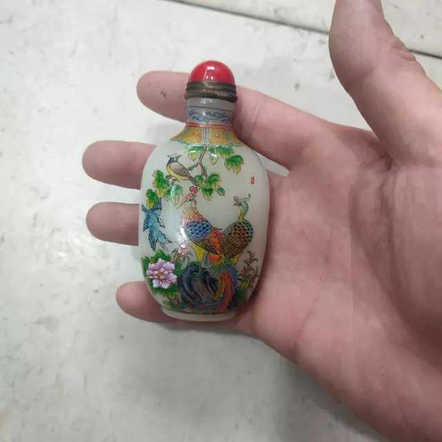 Vintage Hand Painted Glass Chinese Snuff Bottle Asian Decorative Arts
