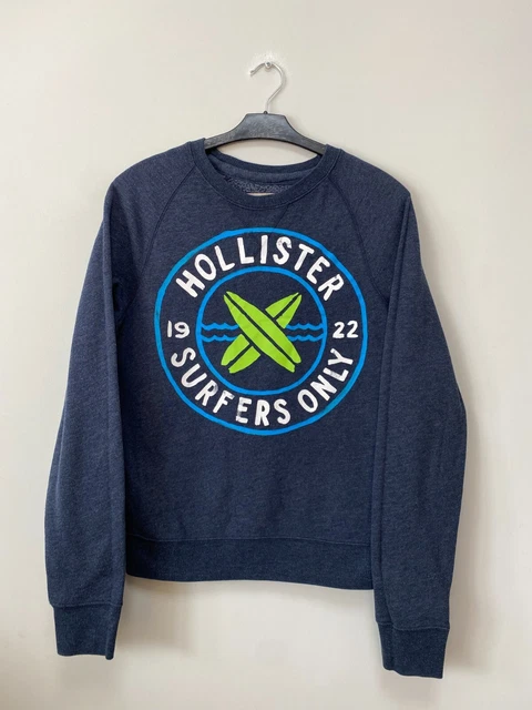 Maglione collo Hollister da uomo blu navy grande logo Crew taglia S