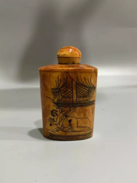 Exquisite Old Chinese Ox Hand Painted character snuff bottle 2504