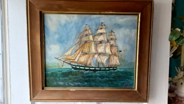 American Folk Art Ship Painting Antique Mathews Virginia Clipper Ship Red Jacket