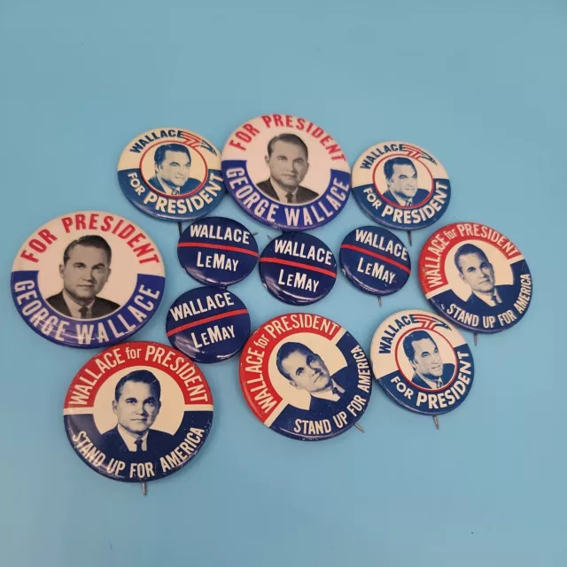 Lot Of 12 George Wallace Poltical Campaign Pinback Button Pins 1968