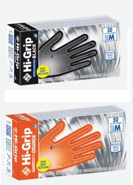 Guanti in nitrile monouso HI-GRIP molto spessorati mm. 0,16 Box 50 Pz.  M / XXL