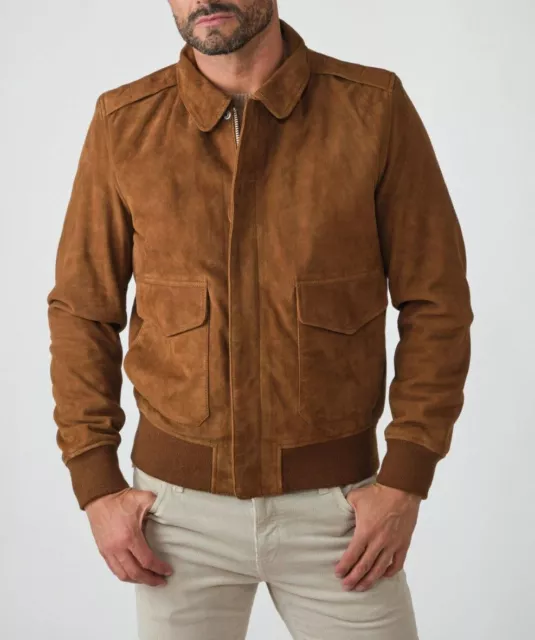 Chaqueta de cuero de ante bomber marrón para hombre talla SML XL XXL 3XL...