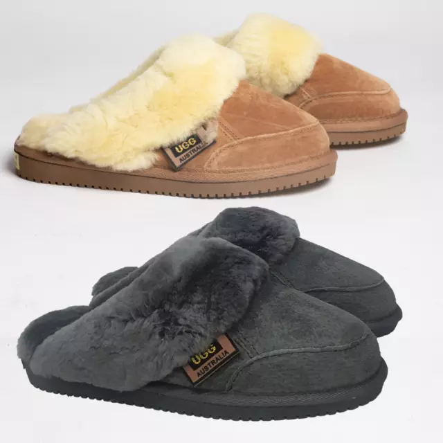 Originals Ugg Australia Sheepskin Chestnut Grey Scuff Slipper 6 7 8 9 Women Men