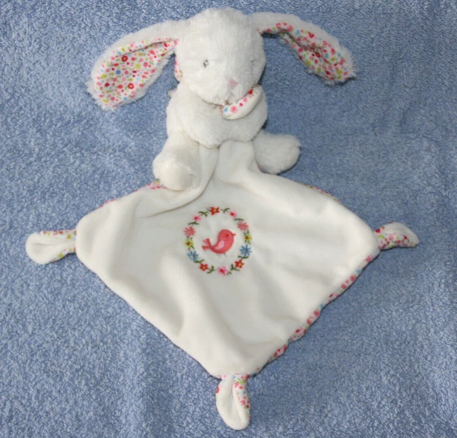 Pommette Doudou Lapin Blanc Mouchoir Blanc Couronne Oiseau Fleur Neuf