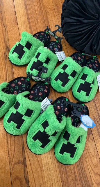 Minecraft Creeper Boy's Slipper 3D Green Plush Novelty Footwear Slip On for  Kids