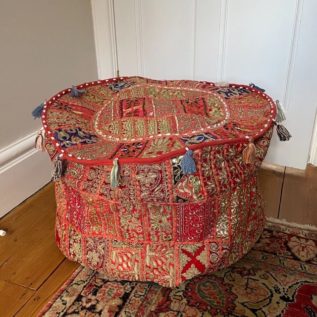 Indische handgefertigte bestickte Pouffe Hocker Bodenkissen böhmisch Patchwork Boho