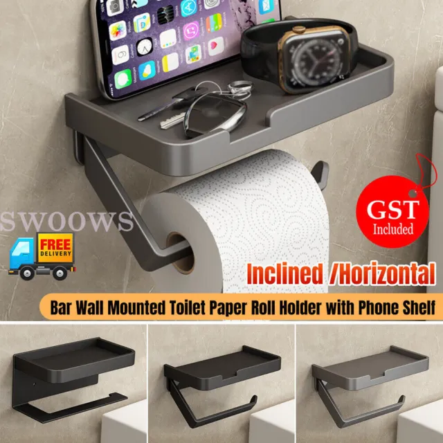 Toilet Paper Roll Holder with Phone Shelf Wall Mounted Brass Tissue Rack Storage