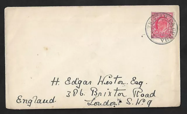 Tristan Da Cunha To Uk British King Edward Vii Stamp On Cover 1920