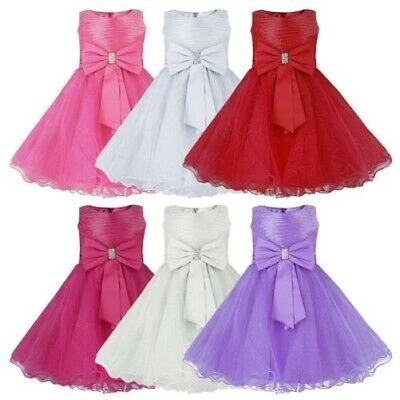 Ragazze Festa Abiti Fiocco Fiore Ragazza Matrimonio Elegante da Damigella 2-12