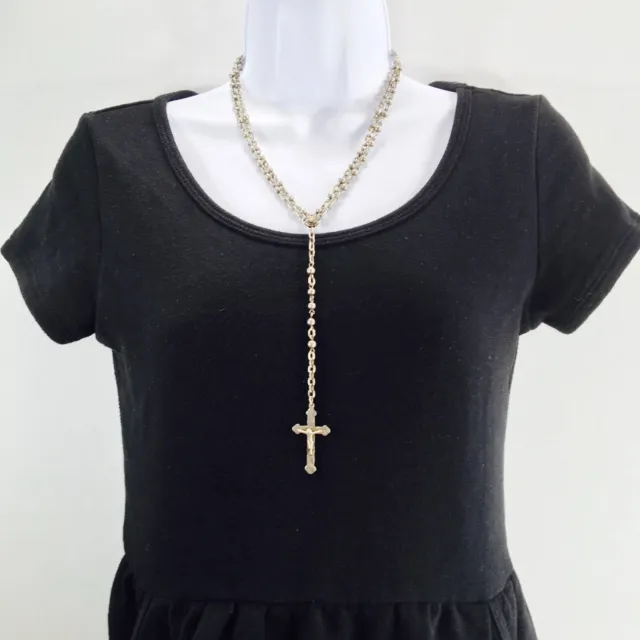 Vintage Silver Rosary Necklace w/ crucifix, Catholic antique handmade cross