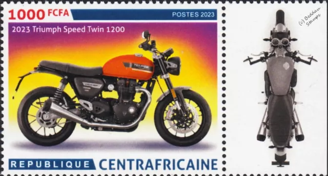 2023 TRIUMPH SPEED TWIN 1200 Motorcycle Motorbike Stamp (2023 Central Africa)