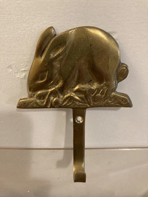 Wall Hook Hanger Brass Bunny Rabbit Holder Hanging Coat Towel Clothes Hat 4x3”