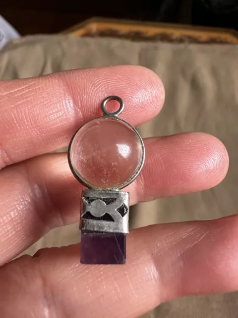 Unusual Tested  Sterling silver  Crystal Ball & Amethyst Pendant