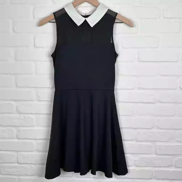 AQUA Black with white collar Skater dress  Size M Wednesday Addams dress EUC