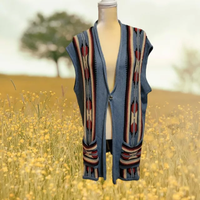 Ralph Lauren Chaps Denim Vest Duster Women 1X Southwestern  T18
