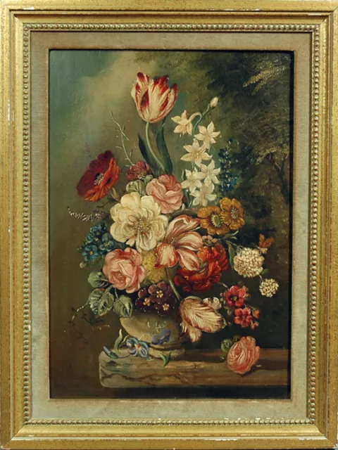Decorative Pair of European 18th Century Floral Decorative Oil Paintings 2