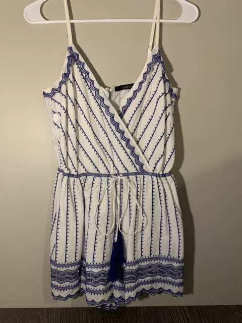 Women’s Ark & Co. White Blue Romper w/ Tassels Size Small S