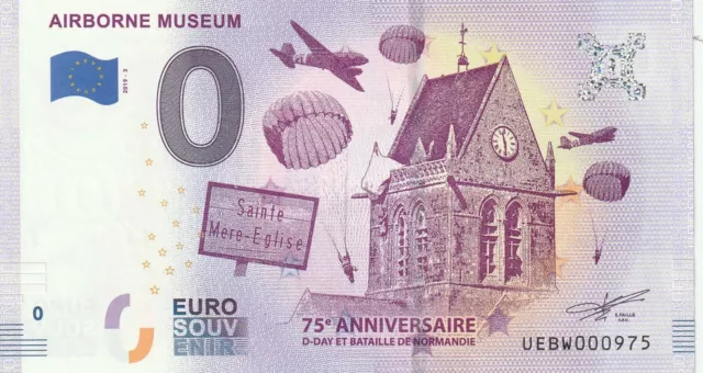 A 2019-3 Billet Euro Souvenir - Ue Bw - 50 480  Airborne Museum 75° Anniv. D-Day