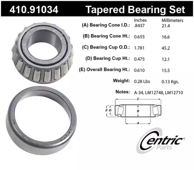 Wheel Bearing and Race Set-Parts Centric 410.91034