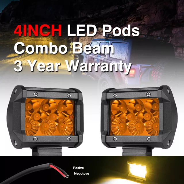 2x 3inch Amber LED Work Light Cube Pods Spot Flood Driving OffRoad Ditch Pods