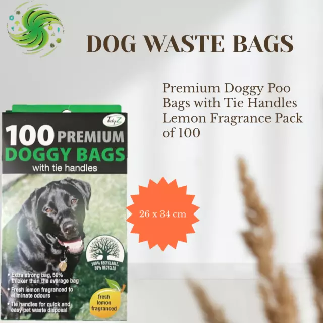 Premium Strong Dog Poop Waste Bags With Tie Handles Doggy Scented Pet Poo Bag