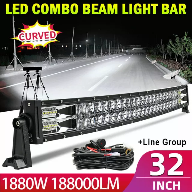 32 Inch Curved Led Work Light Bar Spot Flood Combo Driving Lamp +Wiring Harness
