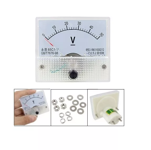 1PCS DC 50V Analog Panel Volt Voltage Meter Voltmeter Gauge 85C1 White 0-50V DC 3