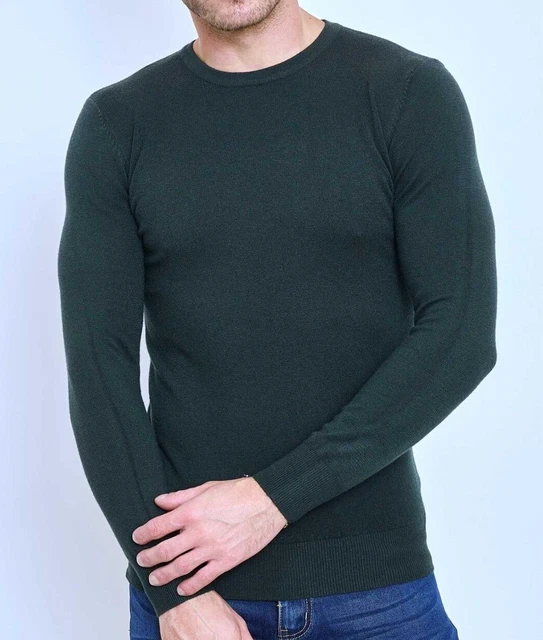 Maglione uomo invernale slim fit maglioncino girocollo verde vintage da 2XL XXL