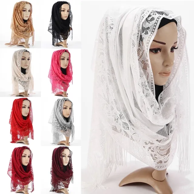 Mujeres Encaje Flor Hijab Chales Bufanda Bufandas Envolturas Para La Cabeza Soft