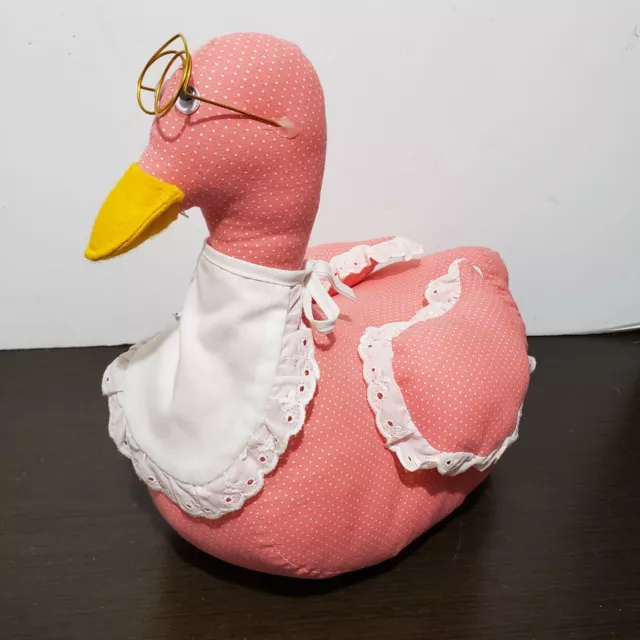 Grandma or  Mother Goose Pink Polka Dot Cloth Figurine Handmade Folk Art 11"