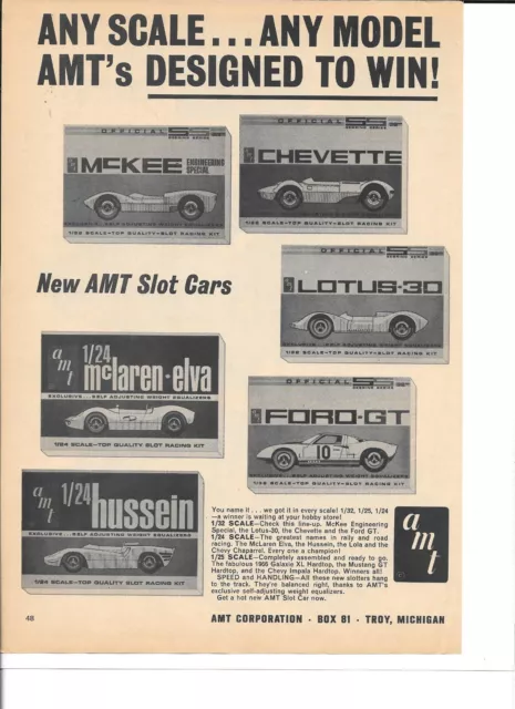 AMT McLaren-Elva Ford GT Lotus 30 Chevette Hussein Slot Cars Vtg Ad PHOTOCOPY