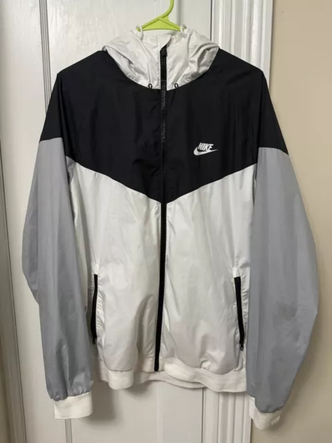 Nike Jacket Size  L Grey/Black & White Hoodie Light Jacket Zip Up Windbreaker